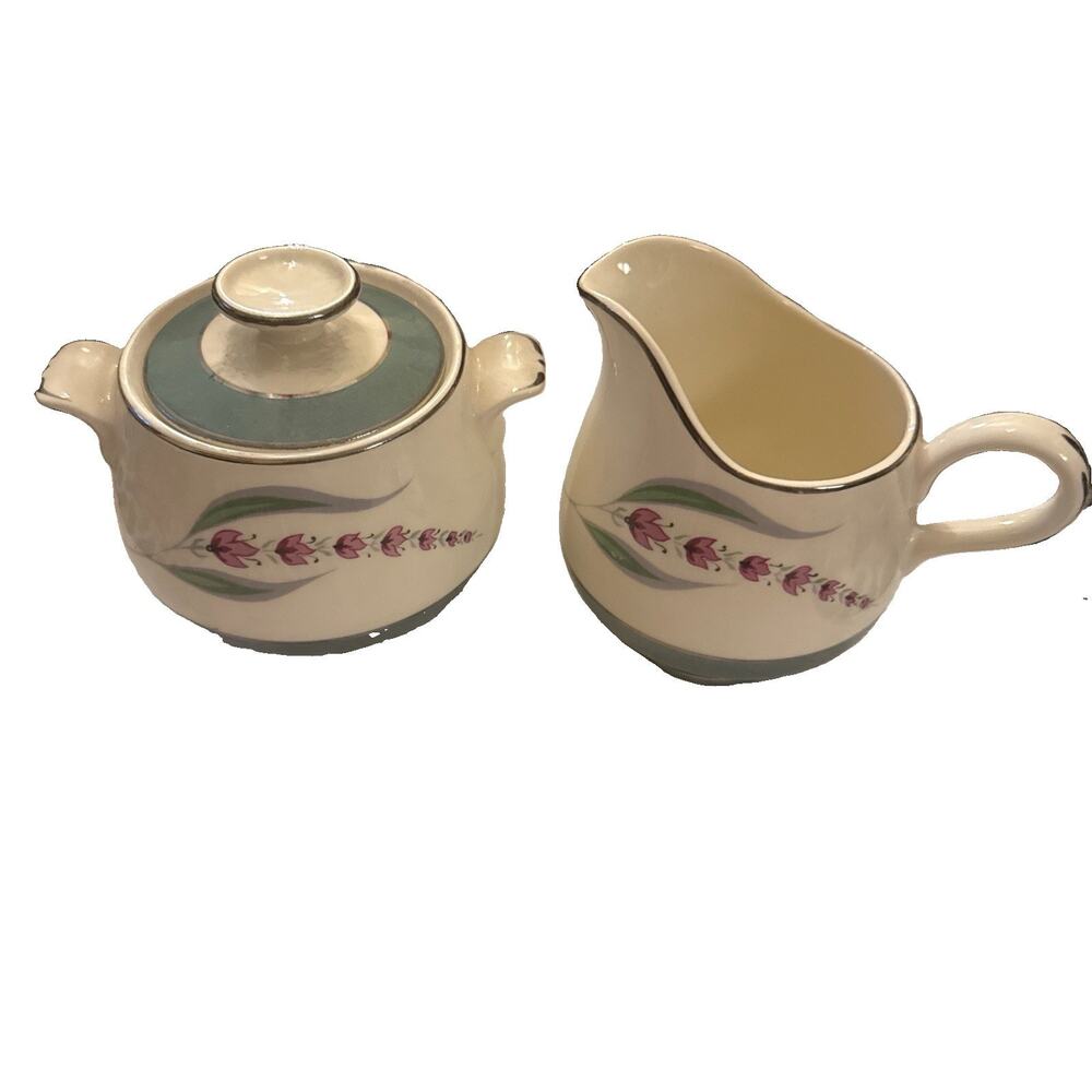 Homer Laughlin Cavalier Eggshell LUPINE Sugar And Creamer Preowned 1954